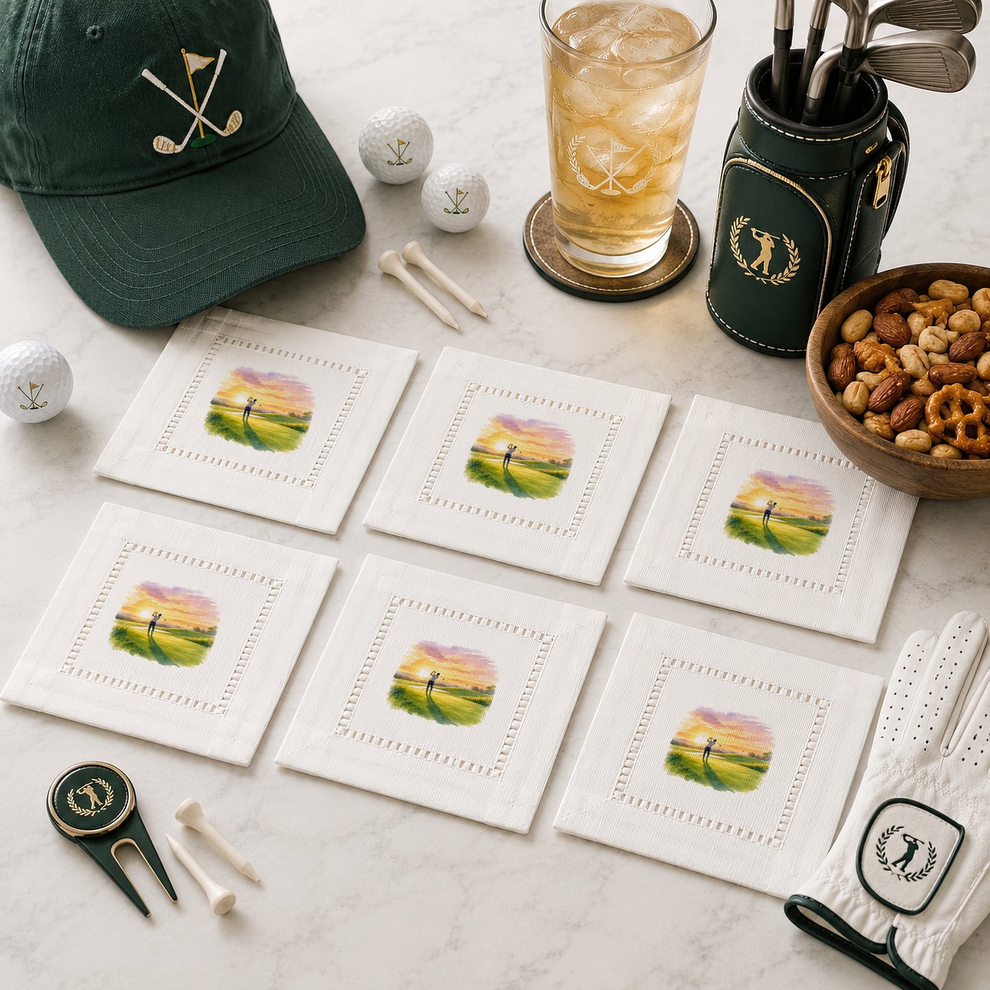 Serene Golfer Hemstitch Napkins