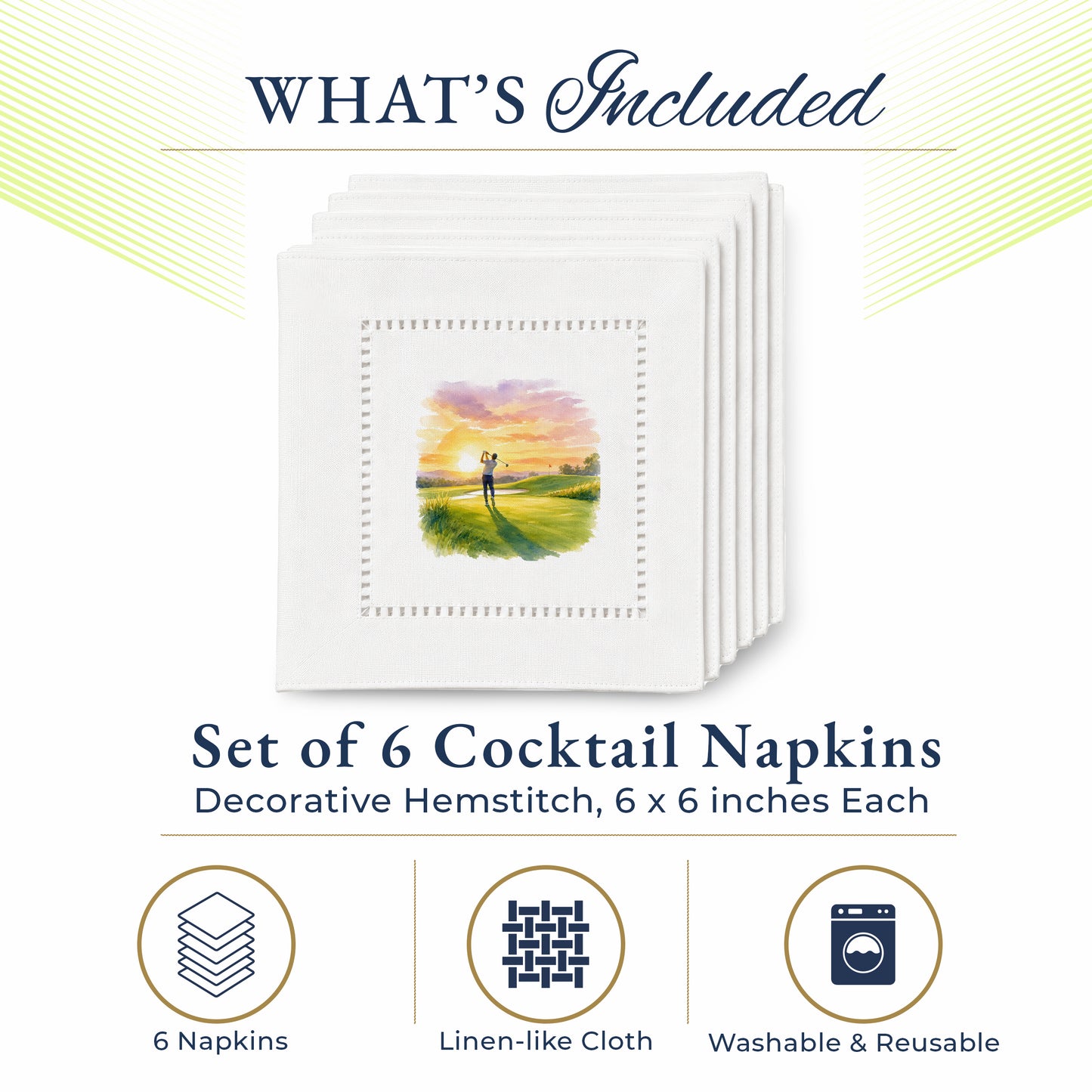 Serene Golfer Hemstitch Napkins