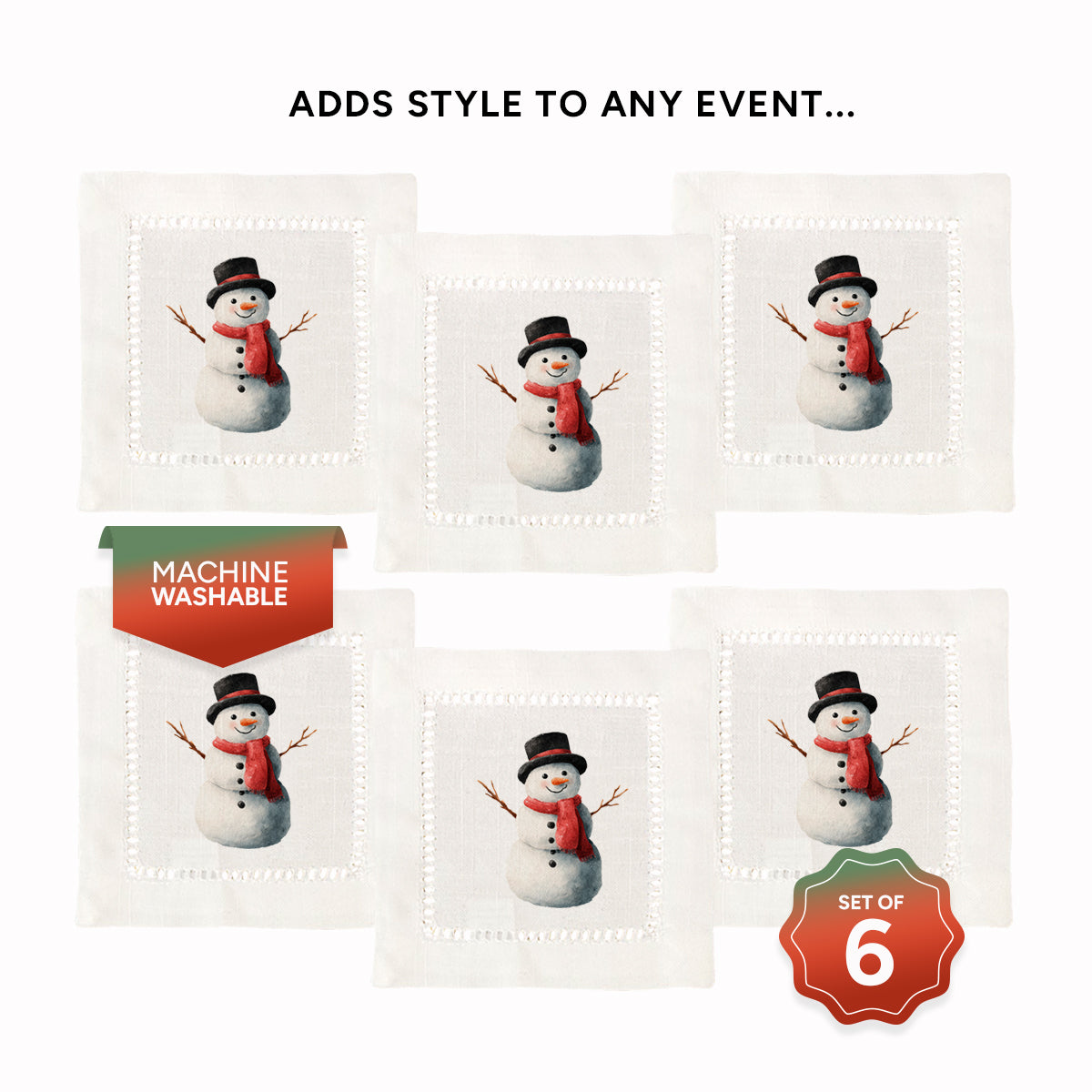 Snowman Hemstitch Napkins