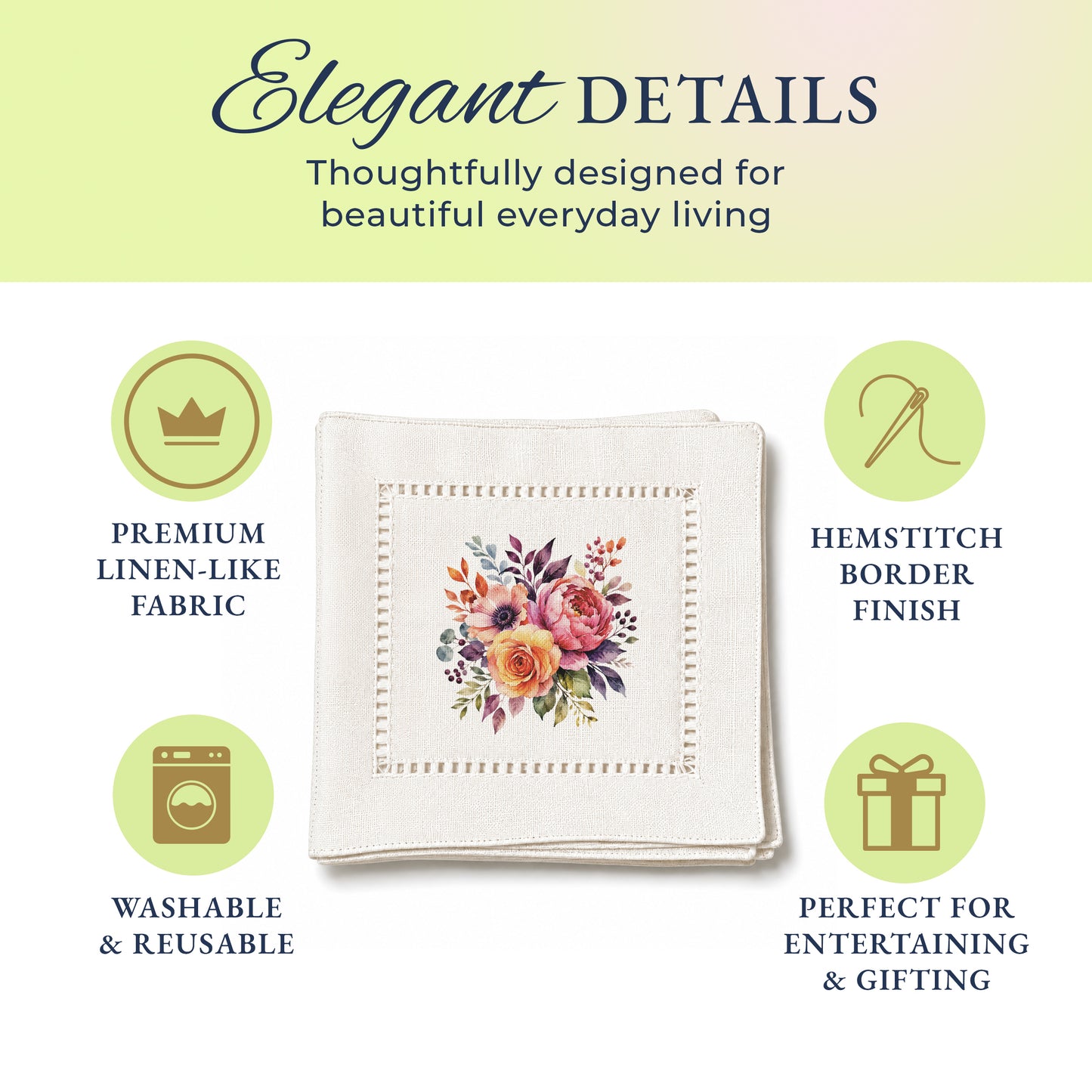 Starter Set Flowers Hemstitch Napkiins