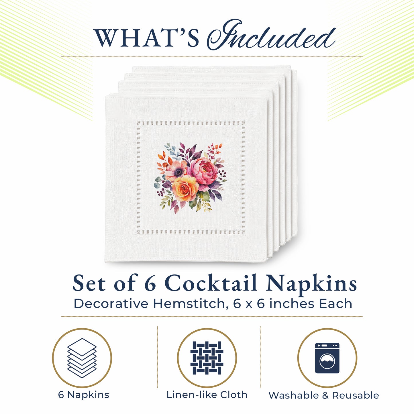 Starter Set Flowers Hemstitch Napkiins