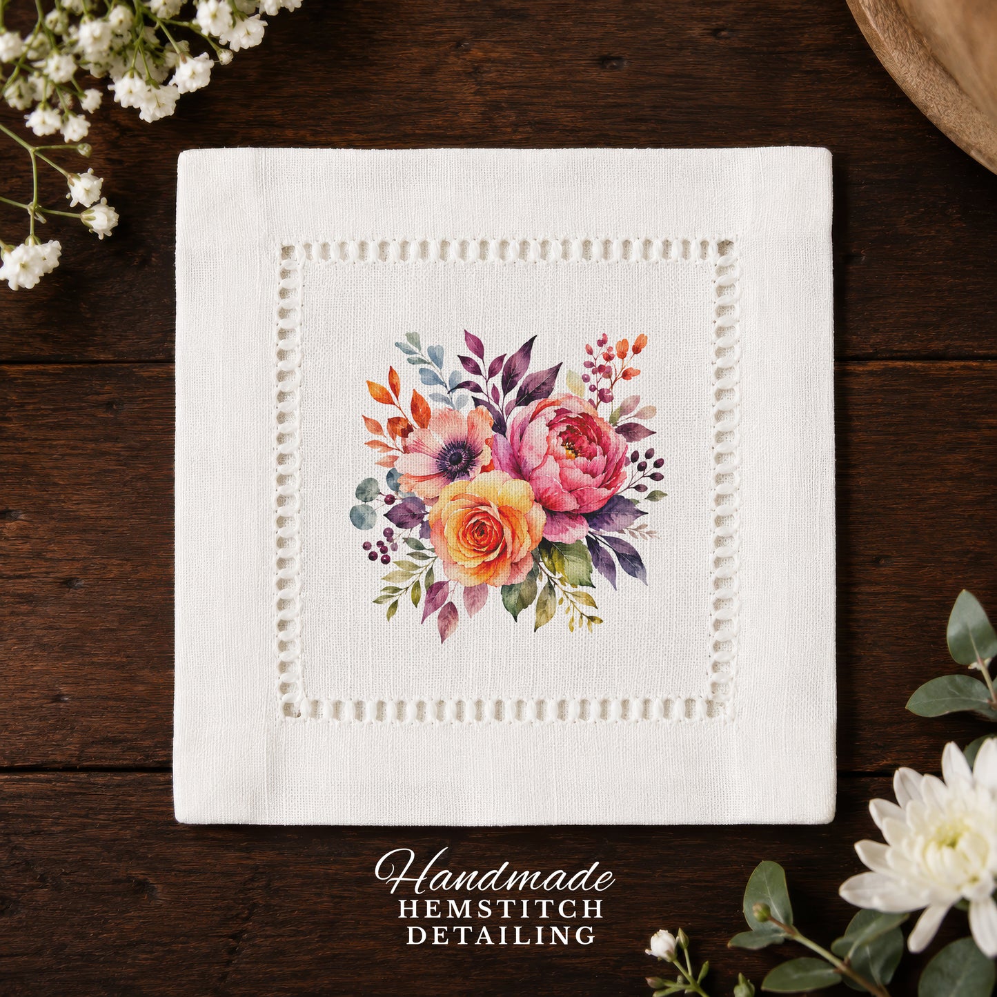 Starter Set Flowers Hemstitch Napkiins
