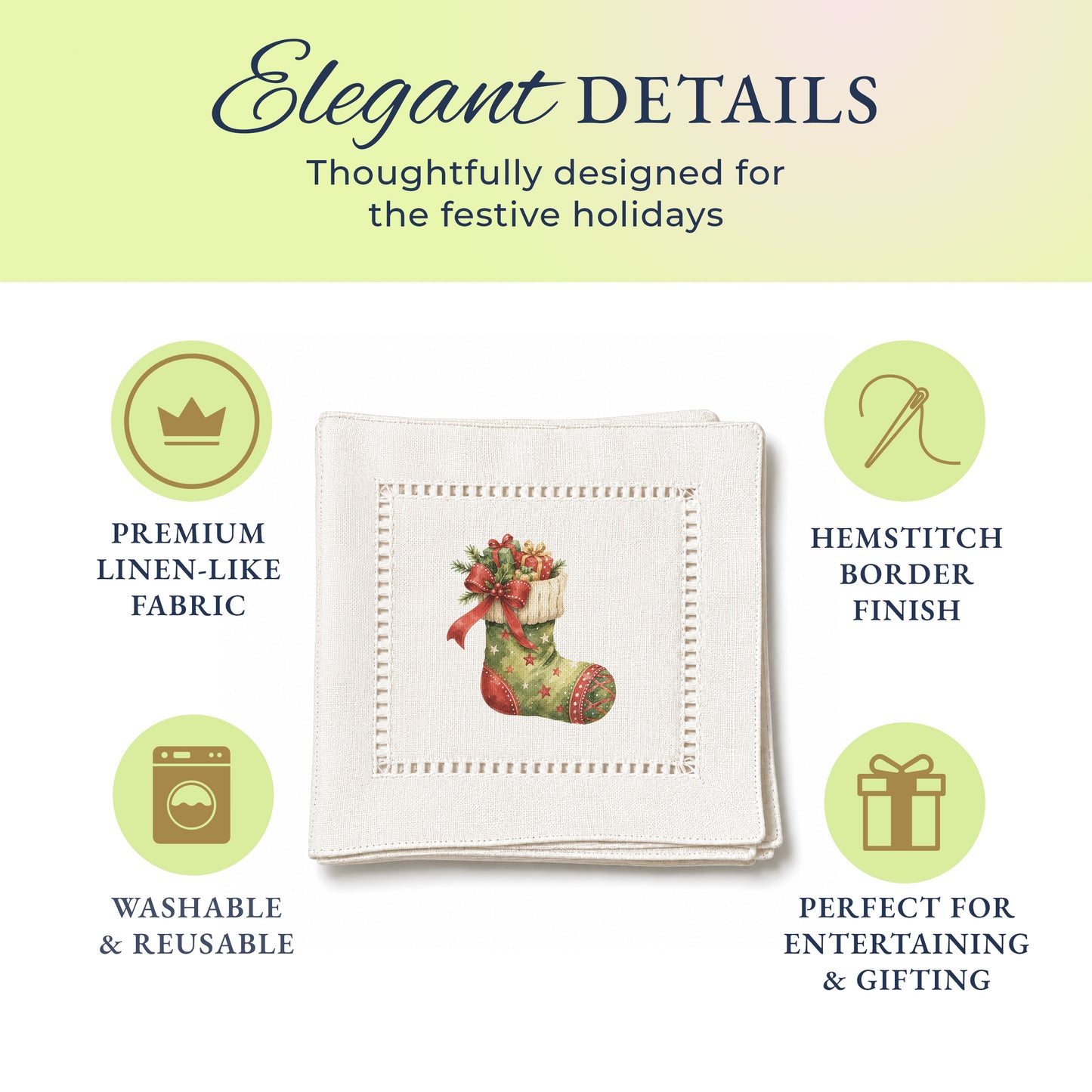 Holiday Hostess Stocking Hemstitch Napkins