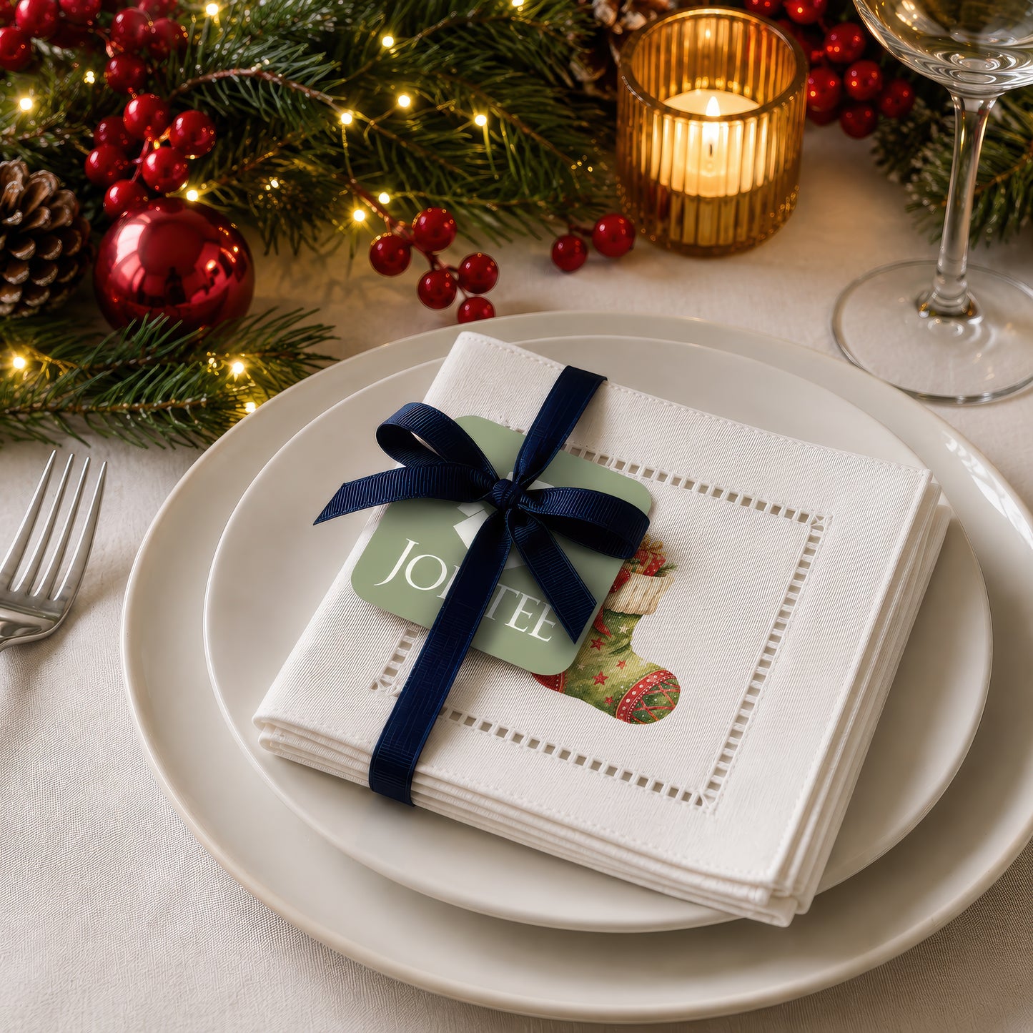 Holiday Hostess Stocking Hemstitch Napkins