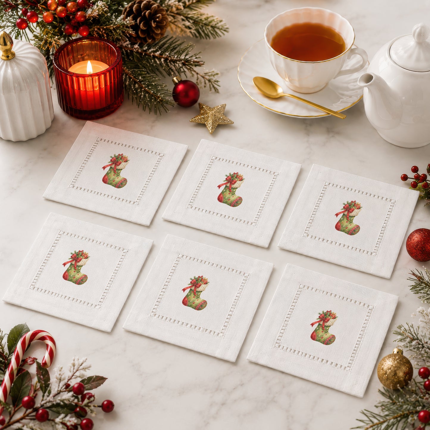 Holiday Hostess Stocking Hemstitch Napkins