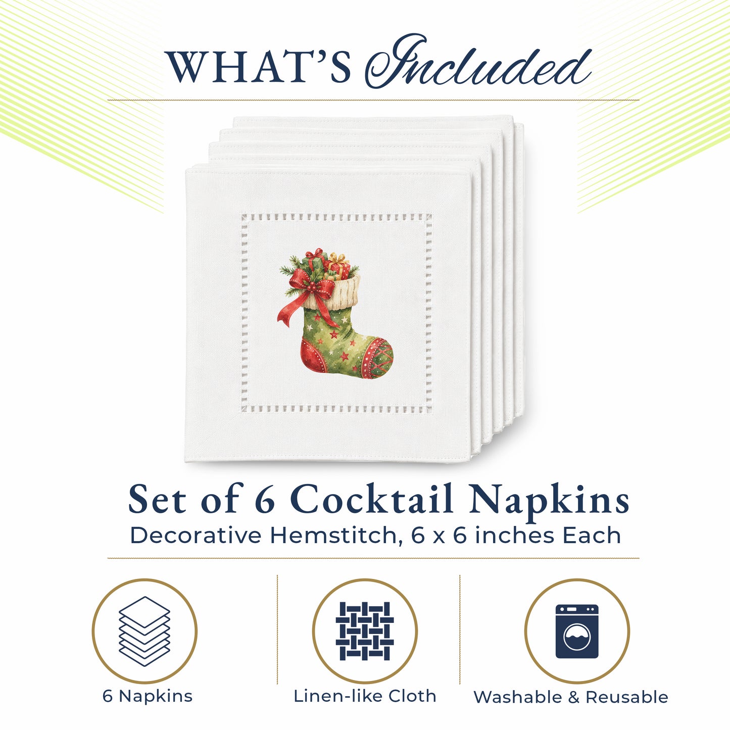 Holiday Hostess Stocking Hemstitch Napkins