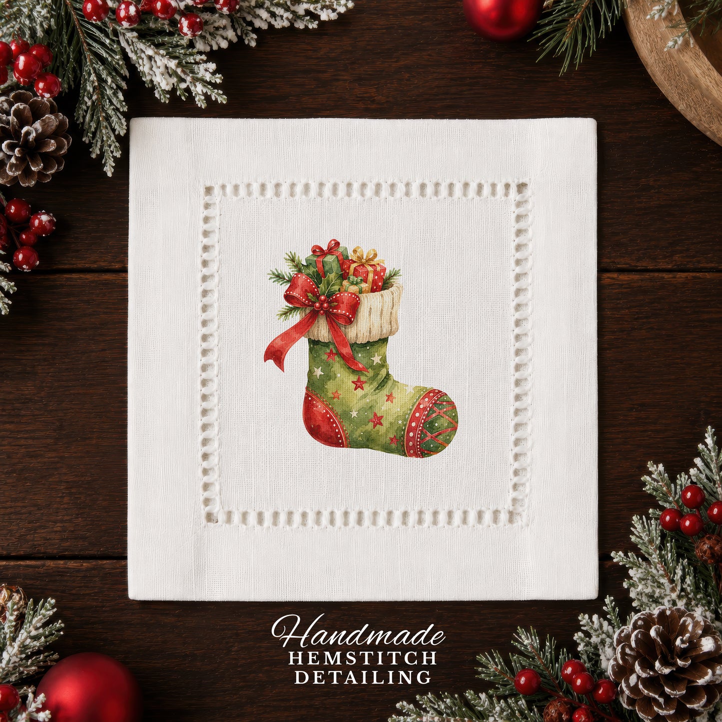 Holiday Hostess Stocking Hemstitch Napkins
