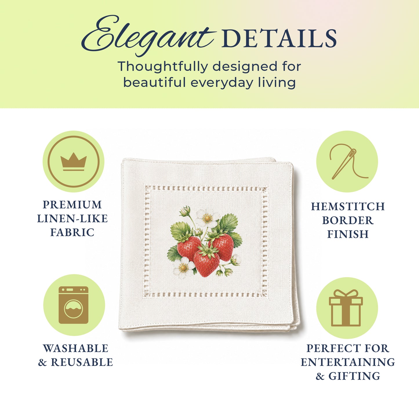 Harvest Table Strawberries Hemstitch Napkins