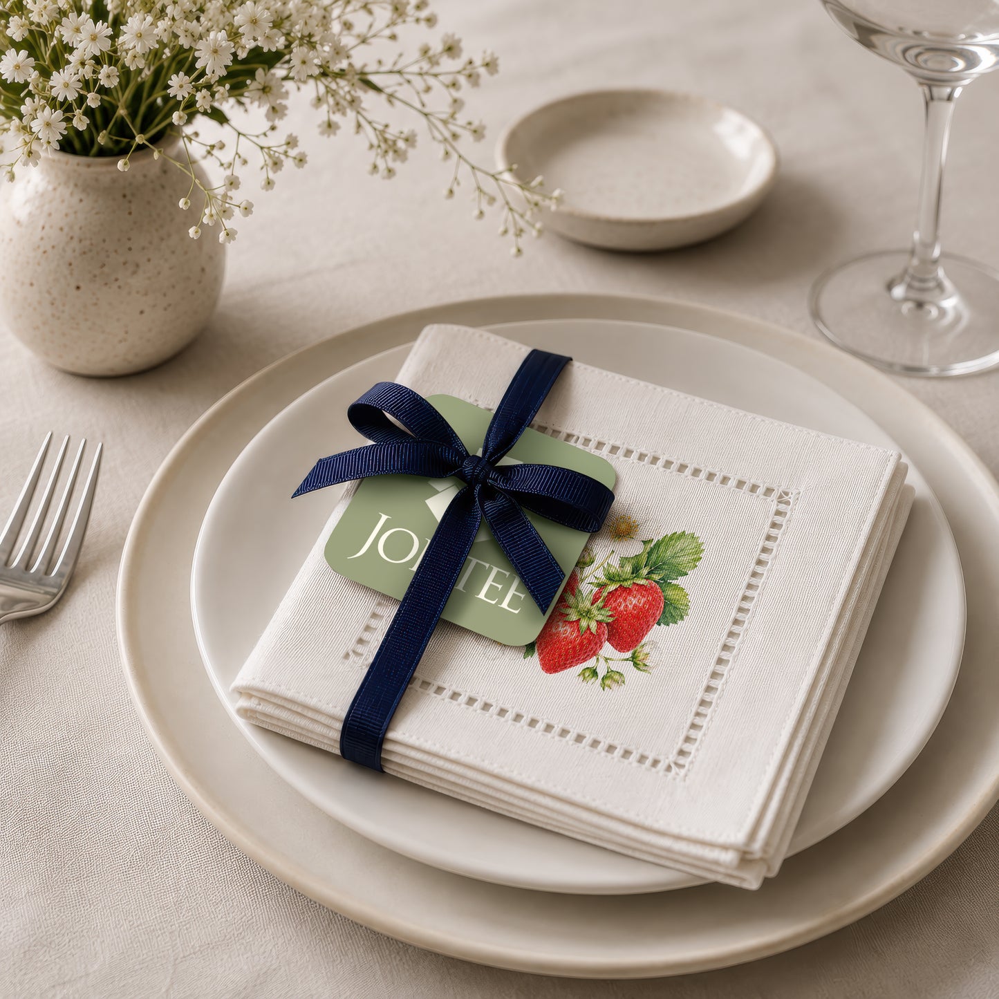 Harvest Table Strawberries Hemstitch Napkins