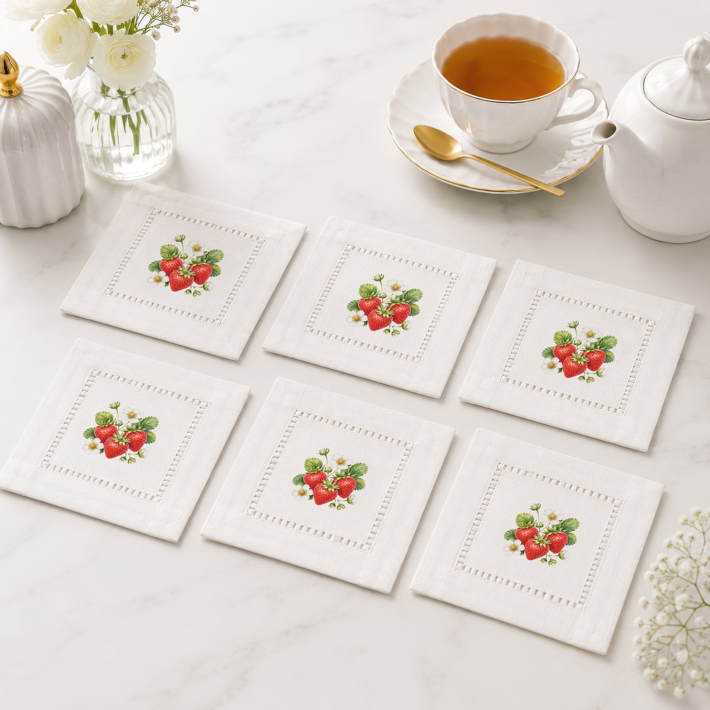 Harvest Table Strawberries Hemstitch Napkins