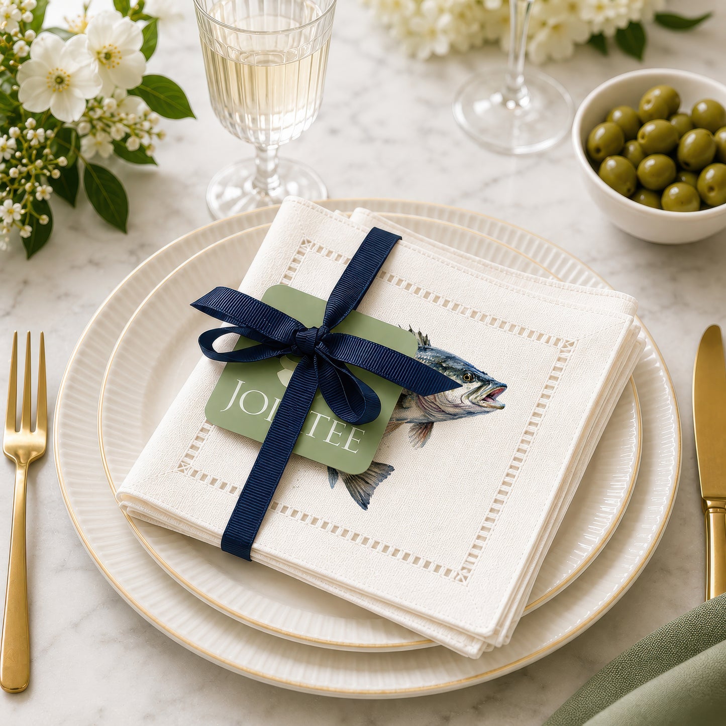 Striped Bass Hemstitch Napkins