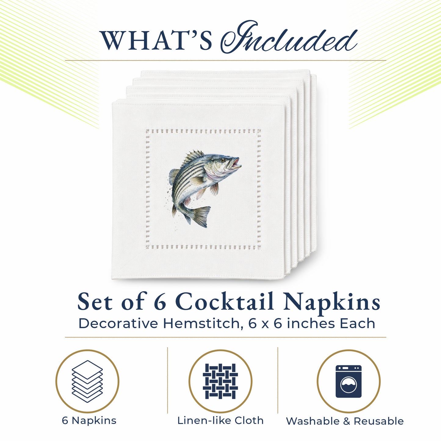 Striped Bass Hemstitch Napkins