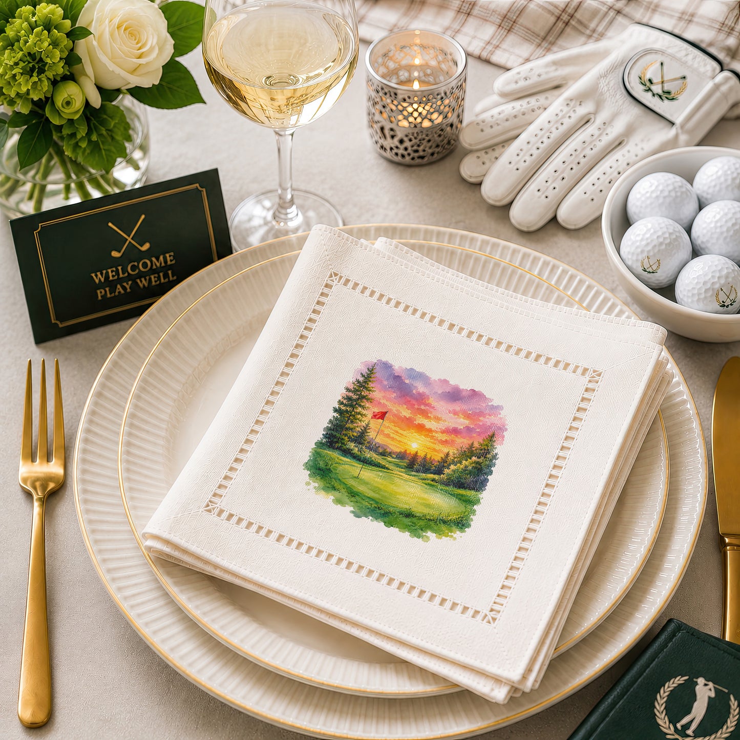 Sunset Golf Hemstitch Napkins