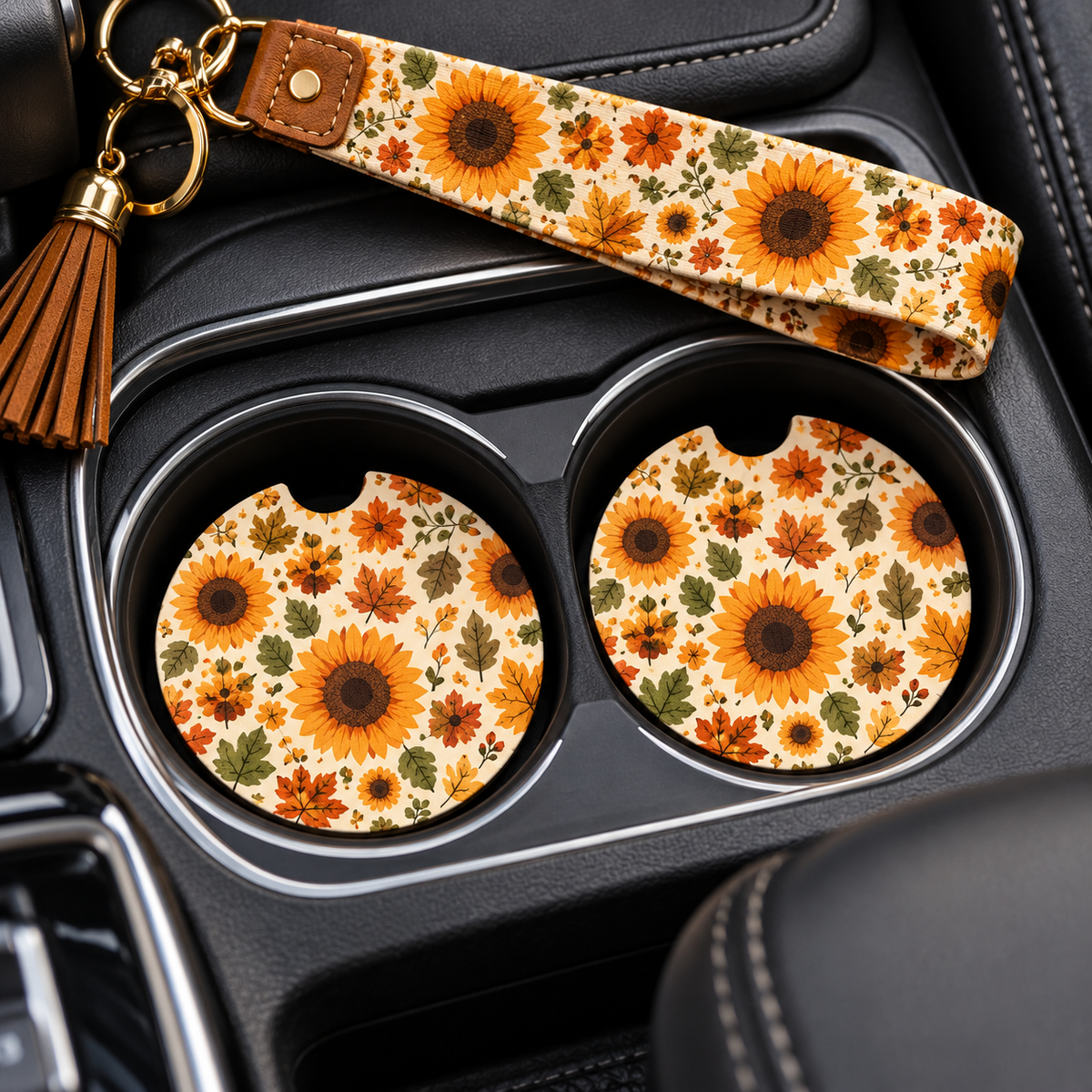 Jolitee Harvest Fall Car Coasters, Absorbent Neoprene Cup Holder Inserts, Set of 2