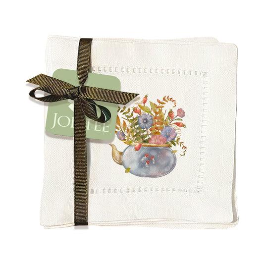 Teapot Flowers Hemstitch Napkins