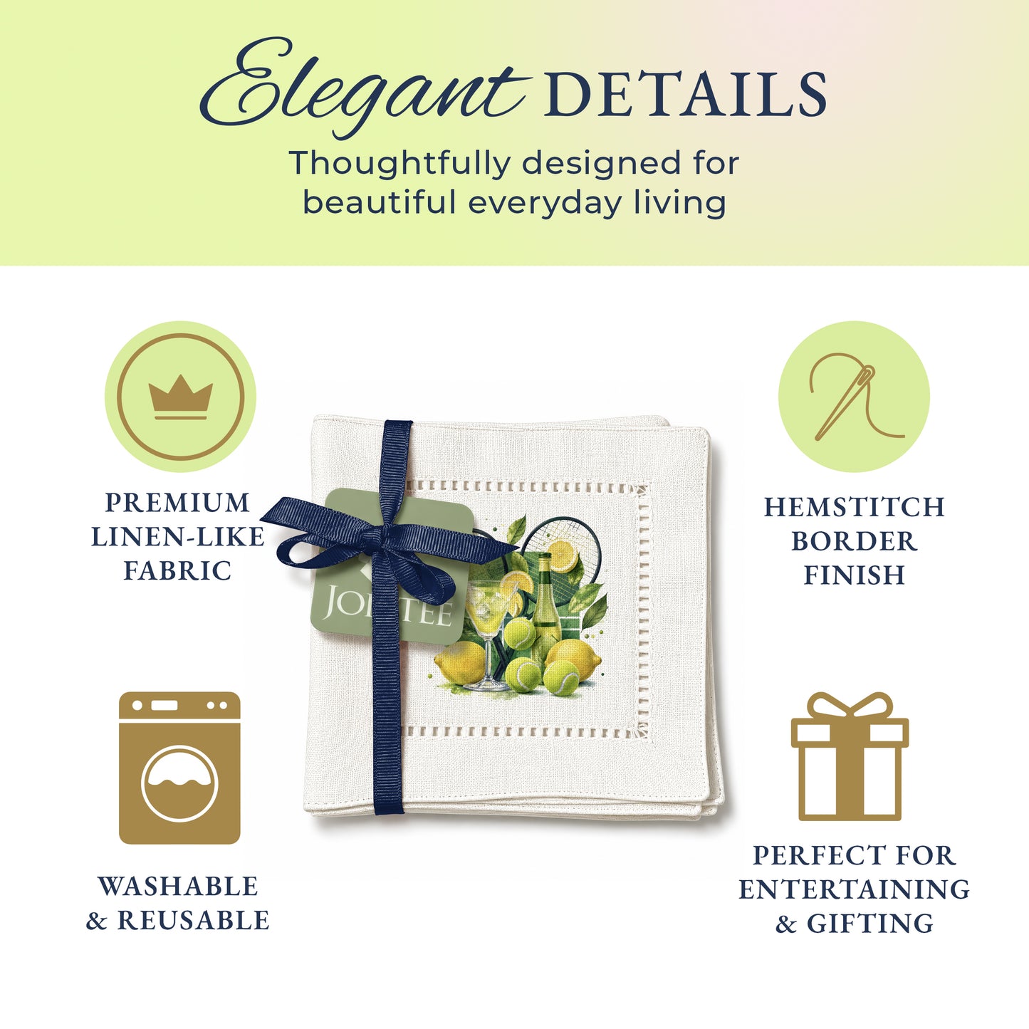 Tennis Lemon Hemstitch Napkins
