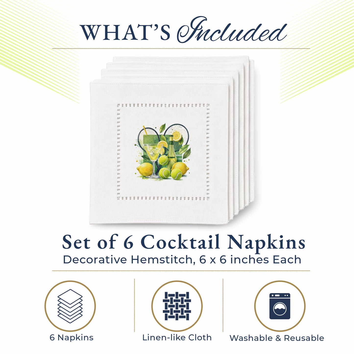 Tennis Lemon Hemstitch Napkins