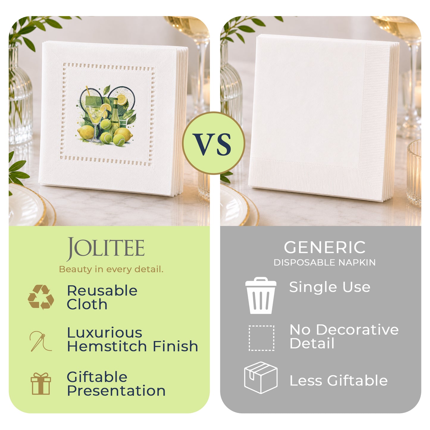 Tennis Lemon Hemstitch Napkins