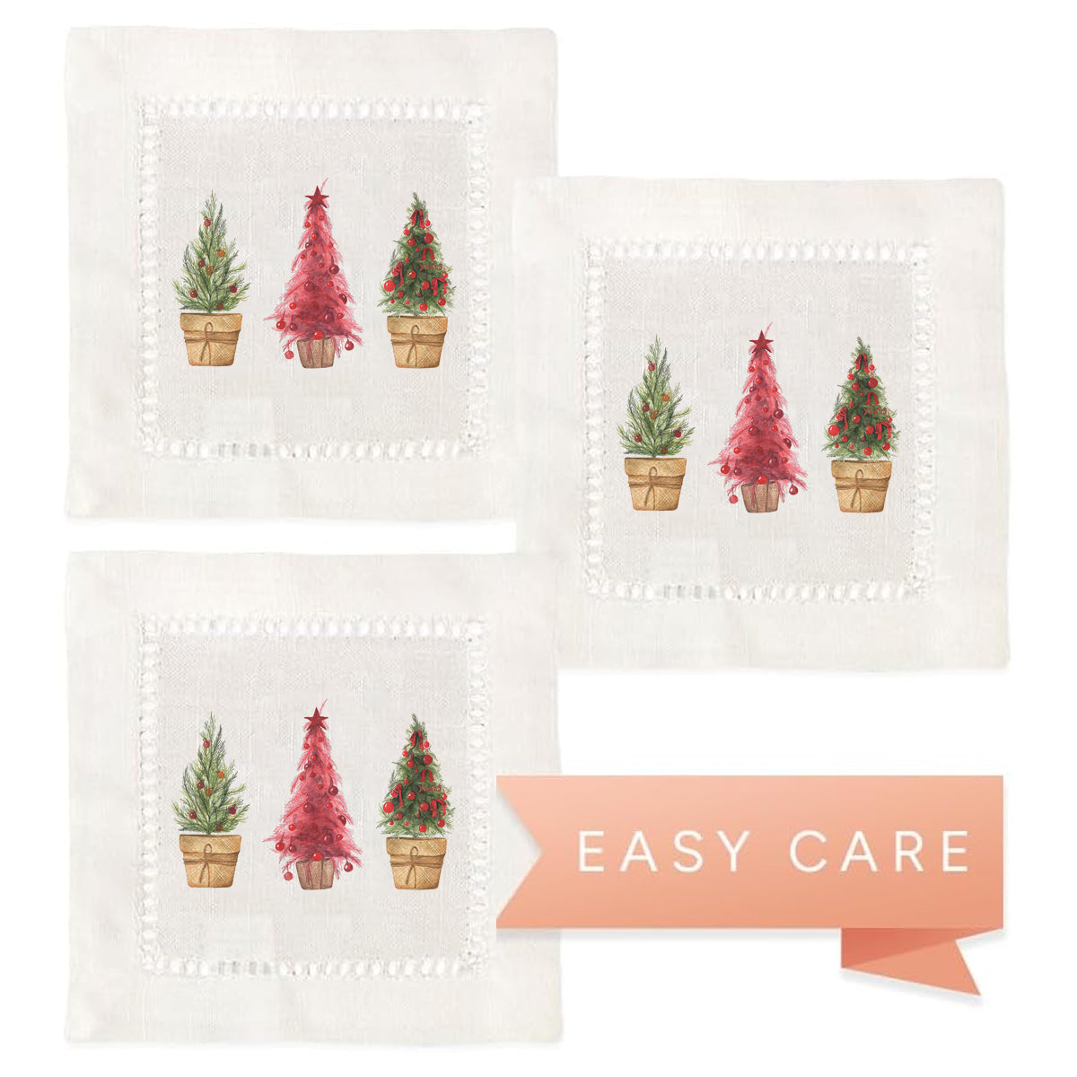 Triple Christmas Trees Hemstitch Napkins