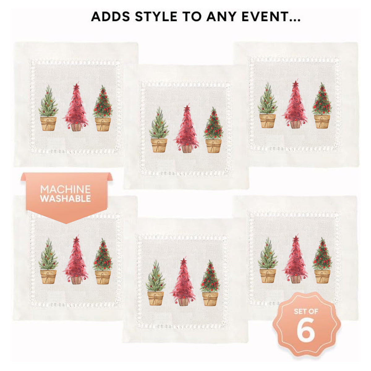 Triple Christmas Trees Hemstitch Napkins