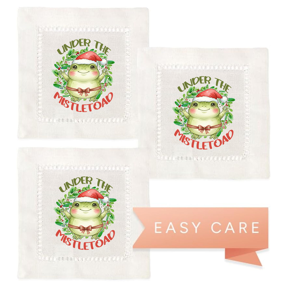 Under The Mistletoad Hemstitch Napkins
