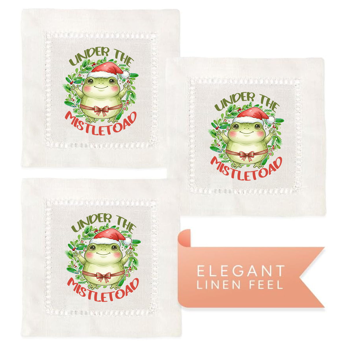 Under The Mistletoad Hemstitch Napkins