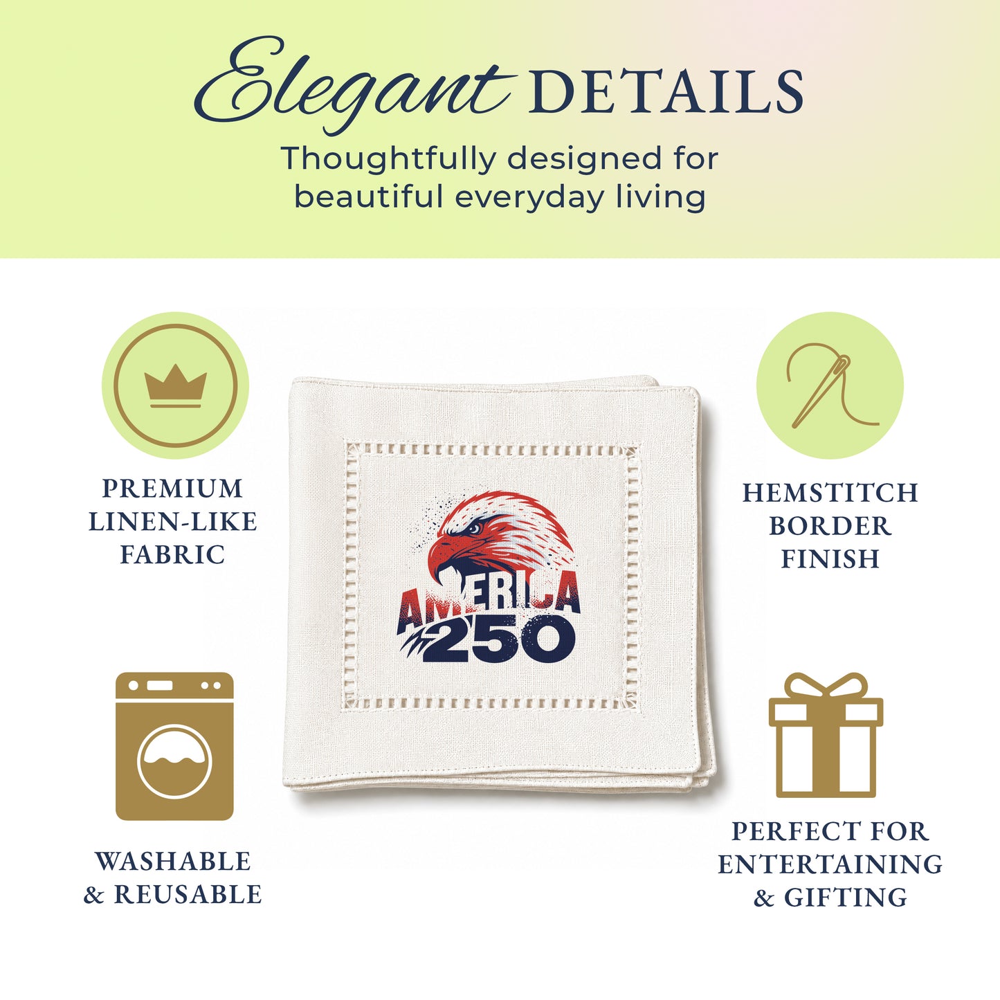 America 250 Eagle Legacy Hemstitch Napkins