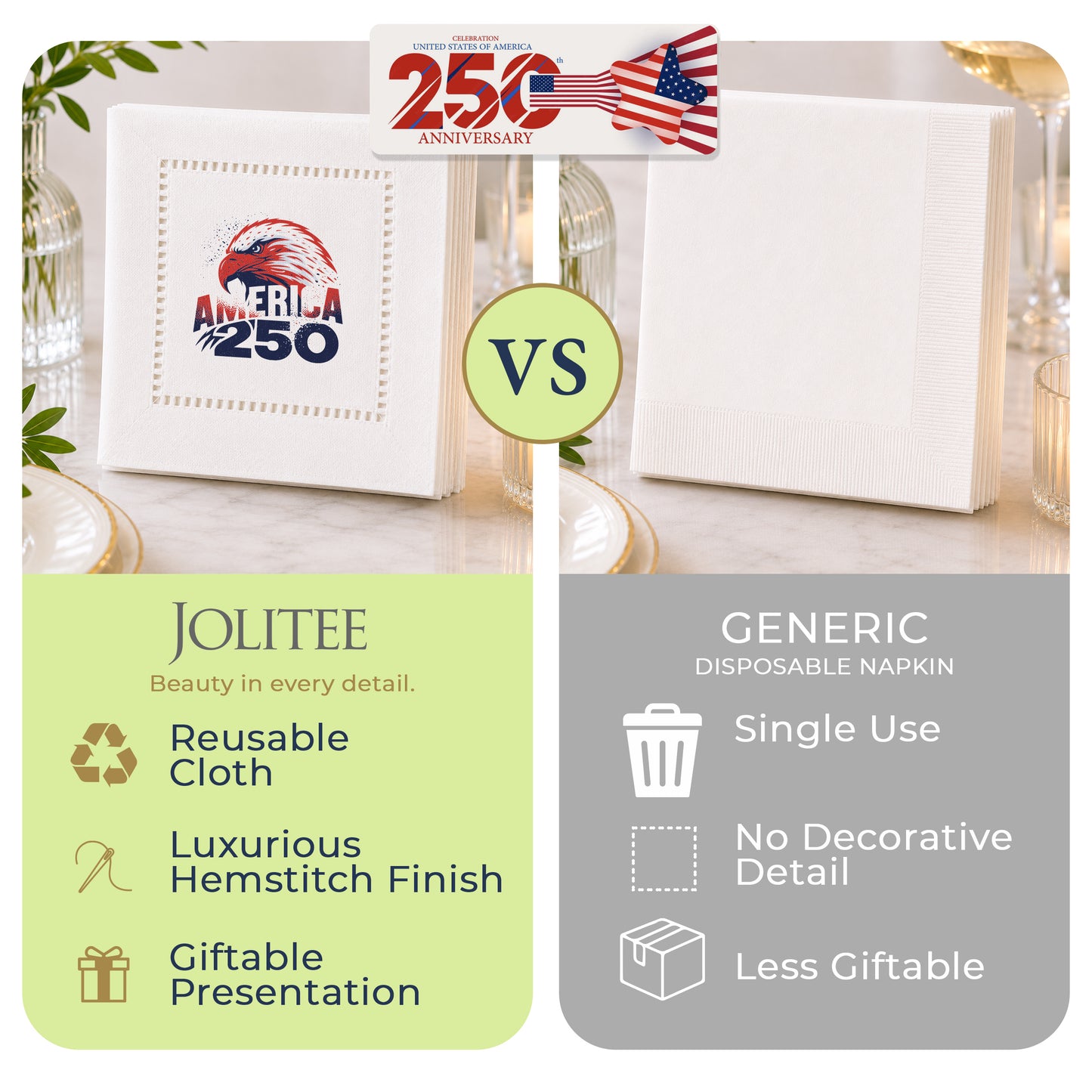 America 250 Eagle Legacy Hemstitch Napkins