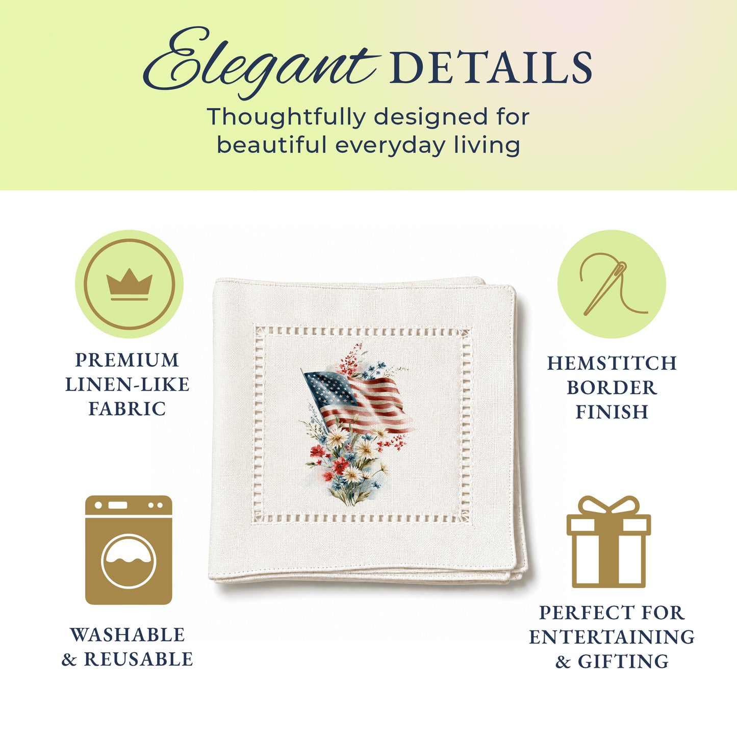 America 250 Liberty Blooms Hemstitch Napkins