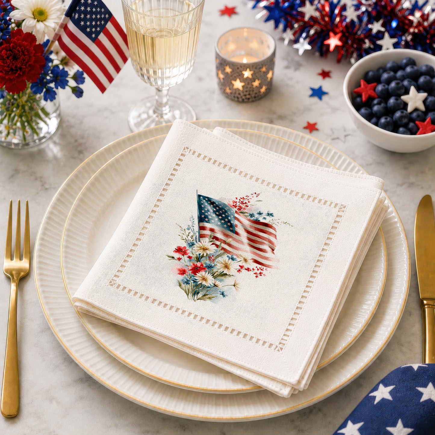 America 250 Liberty Blooms Hemstitch Napkins