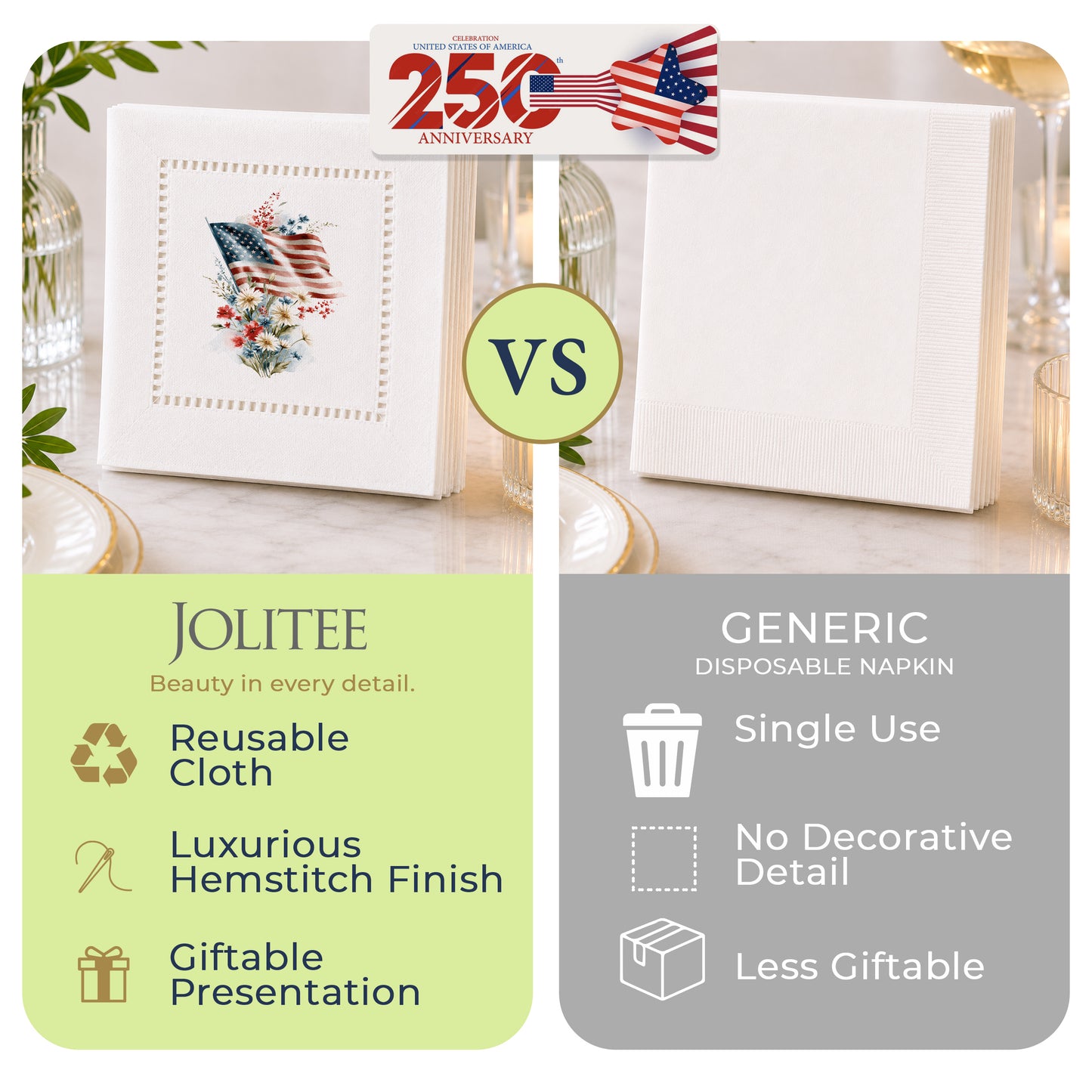 America 250 Liberty Blooms Hemstitch Napkins
