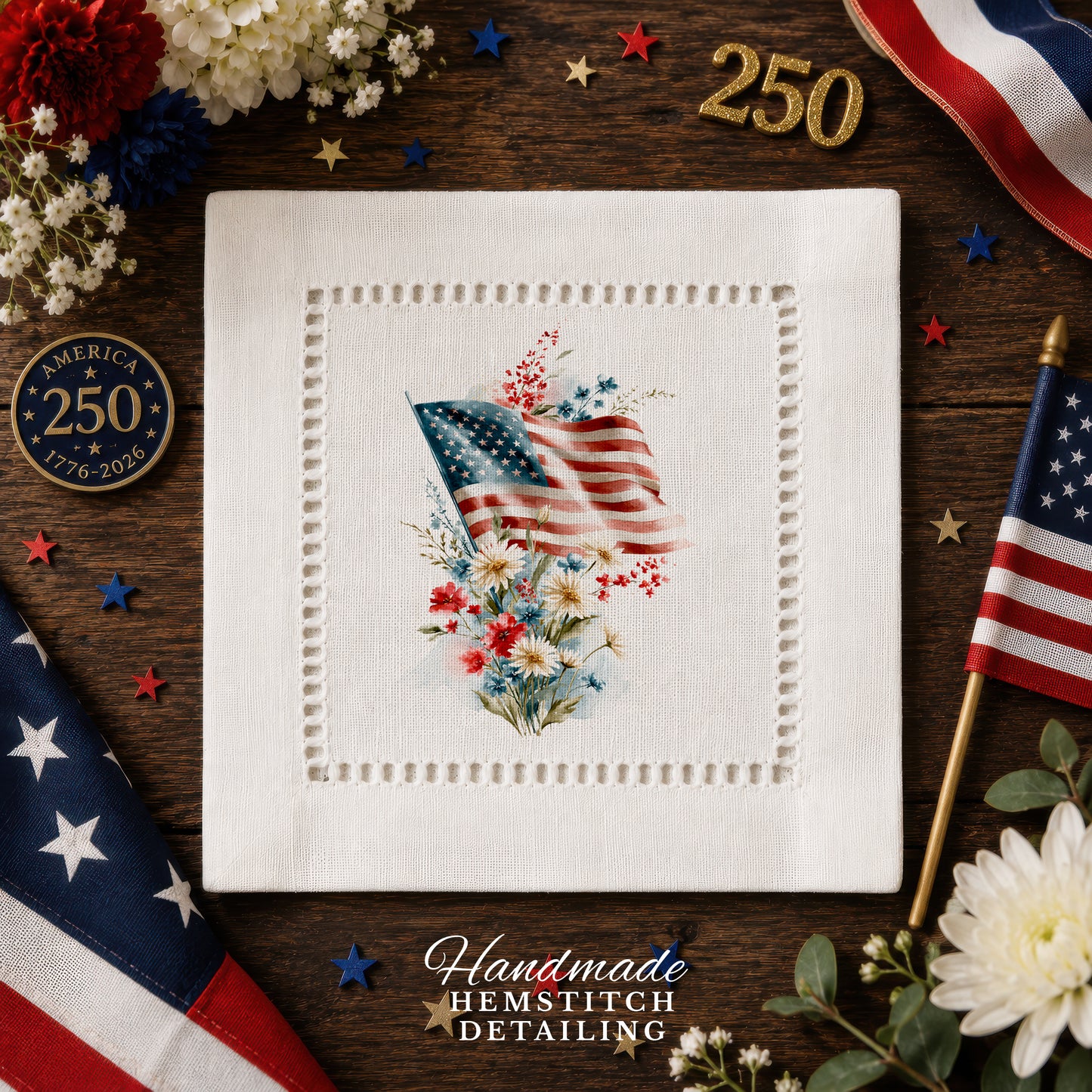 America 250 Liberty Blooms Hemstitch Napkins