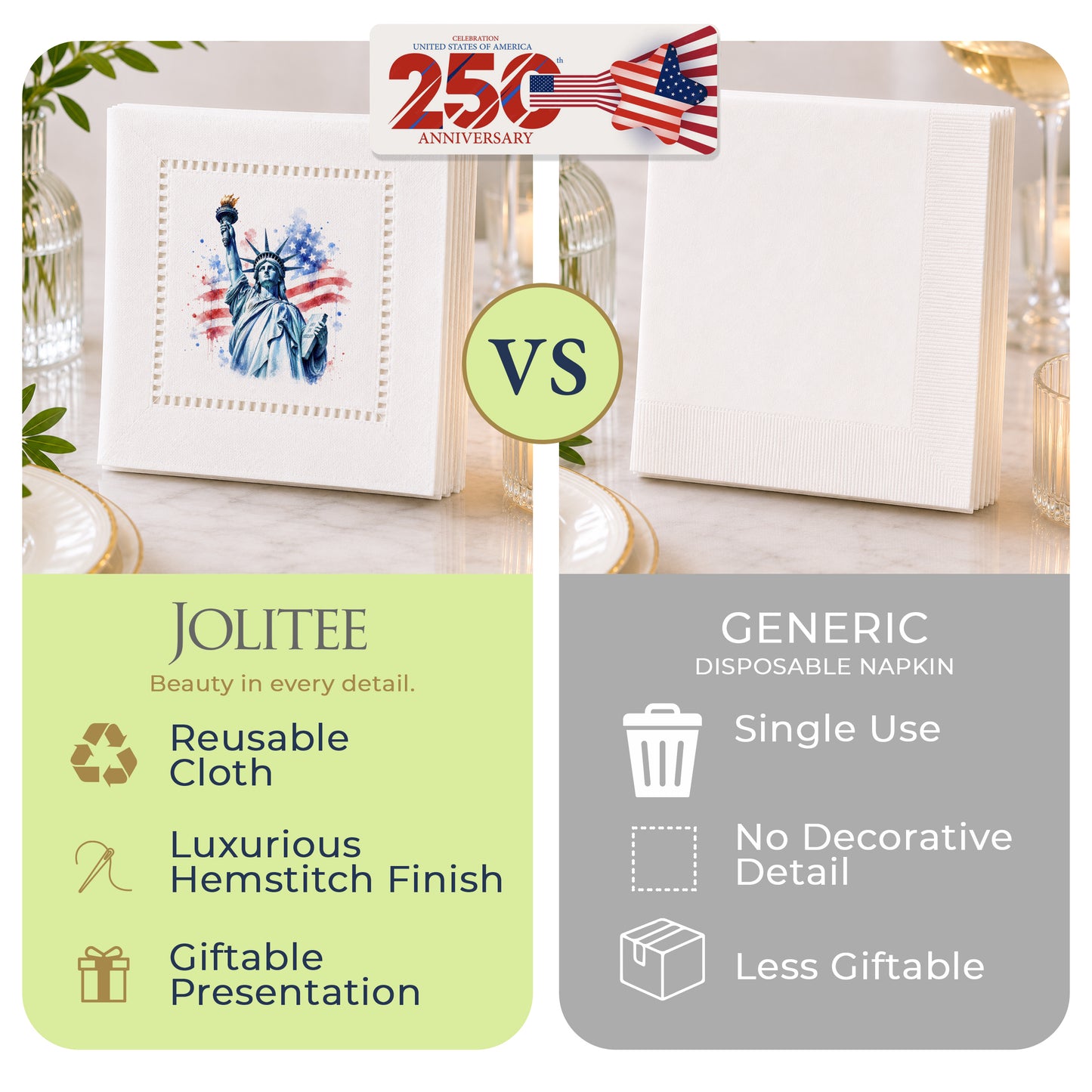 America 250 Liberty Legacy Hemstitch Napkins
