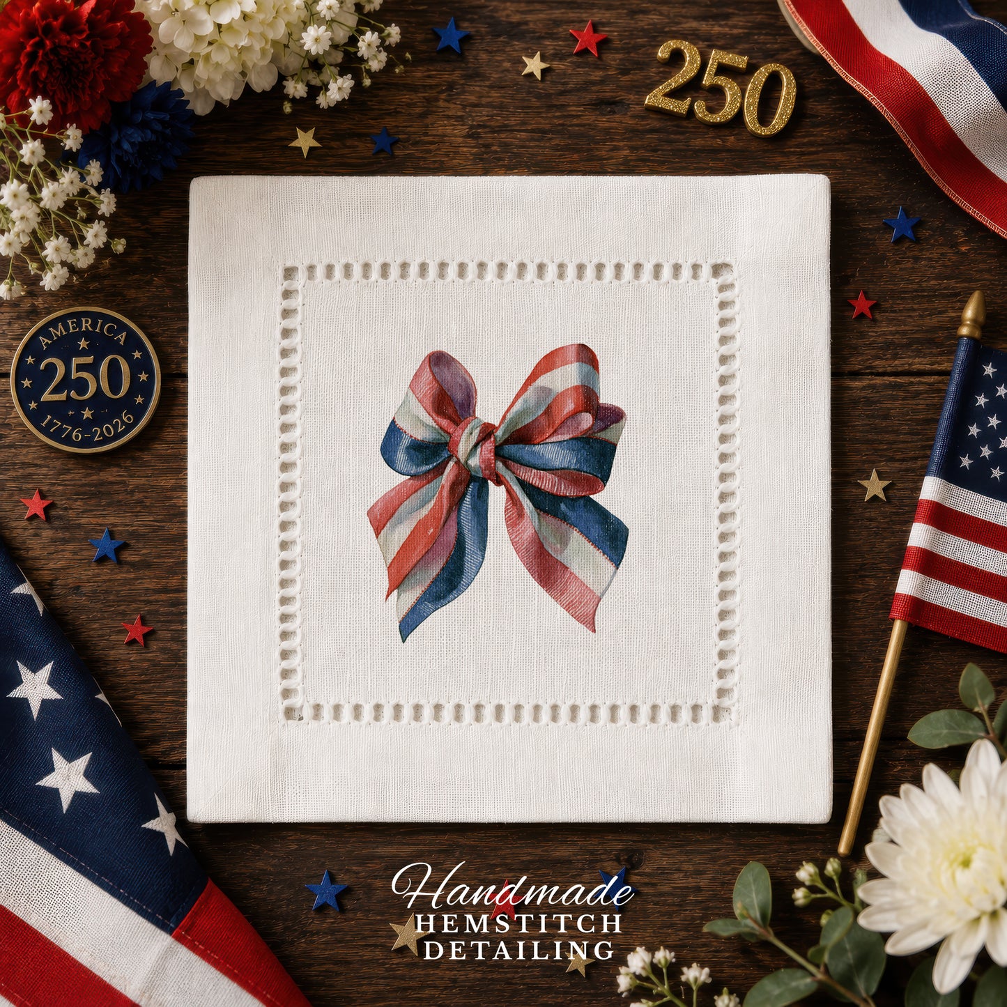 America 250 Ribbon Hemstitch Napkins