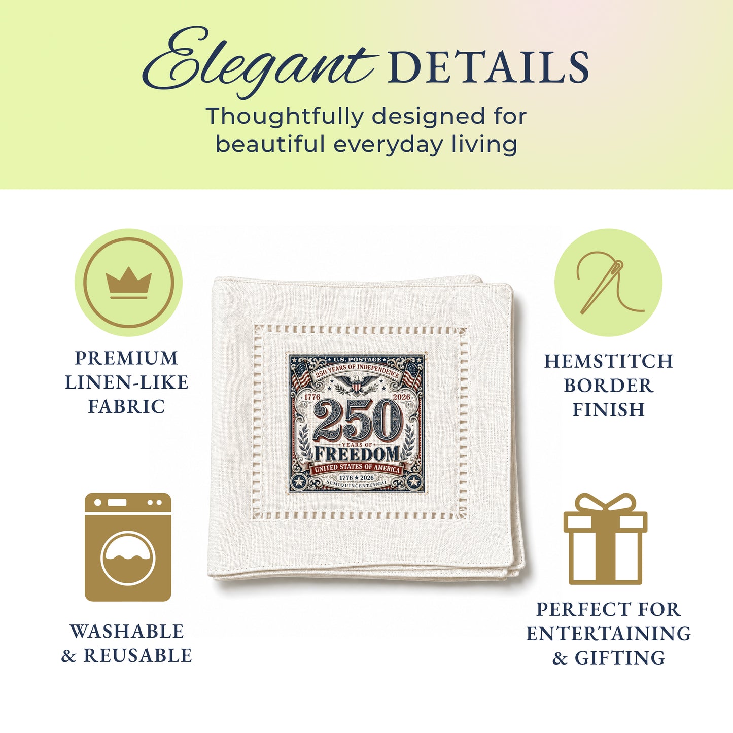 America 250 Stamp Hemstitch Napkins