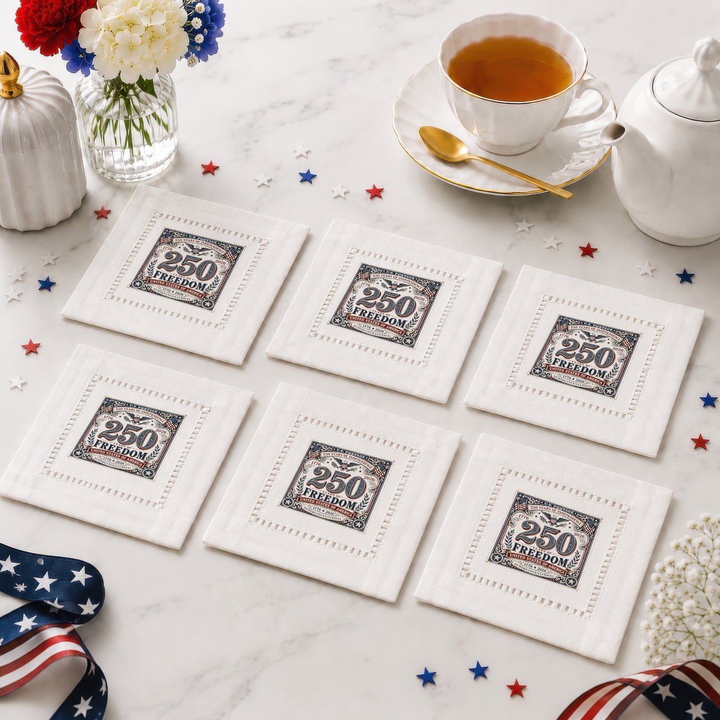 America 250 Stamp Hemstitch Napkins