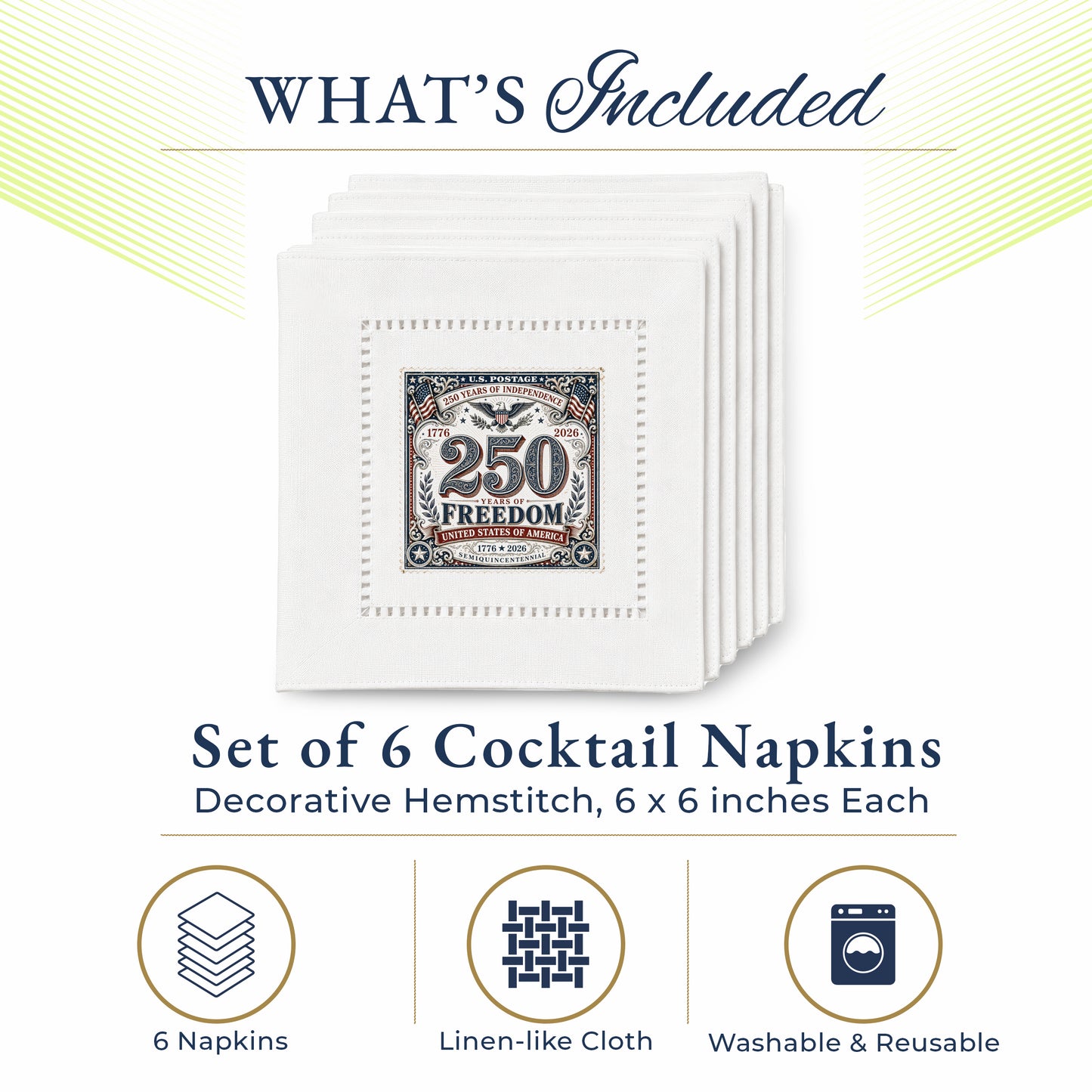 America 250 Stamp Hemstitch Napkins