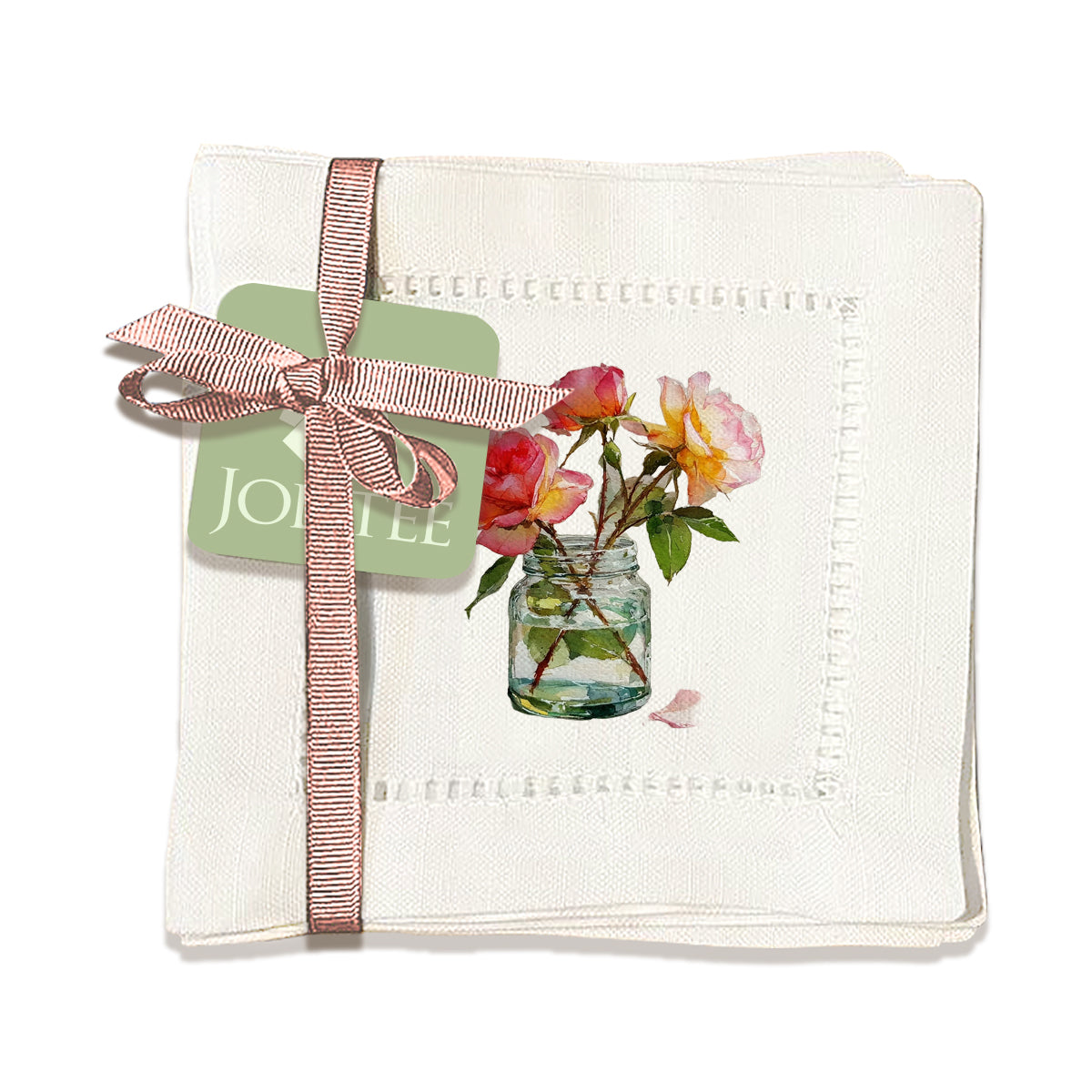 Vintage Rose Hemstitch Napkins