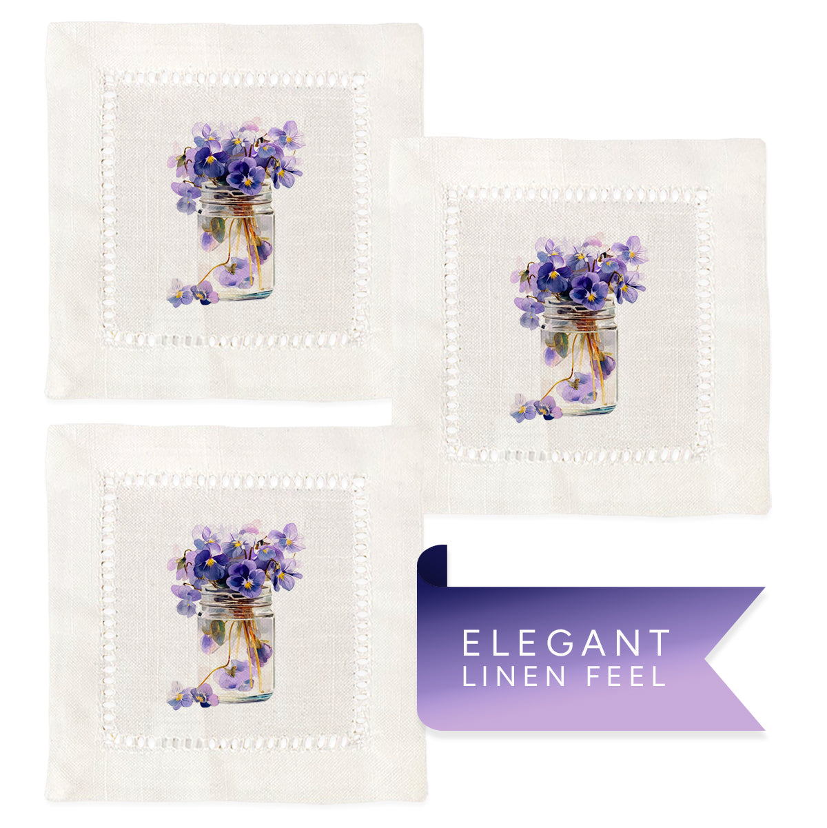 Violets Hemstitch Napkins