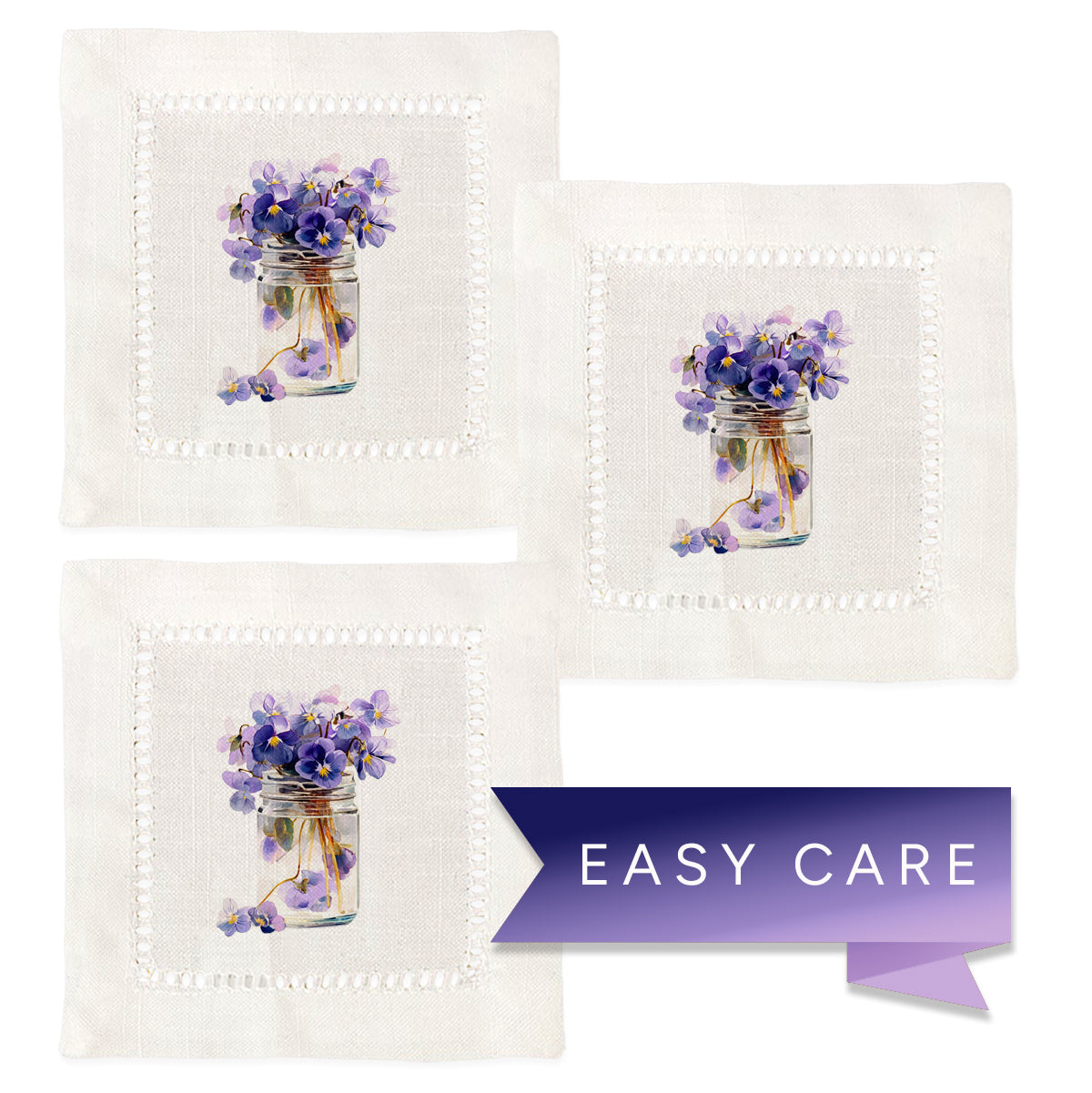 Violets Hemstitch Napkins