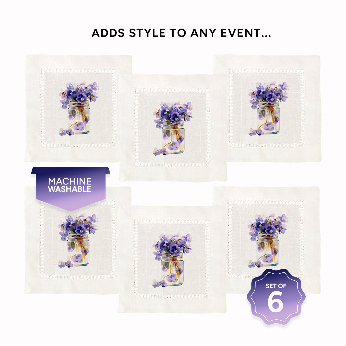Violets Hemstitch Napkins