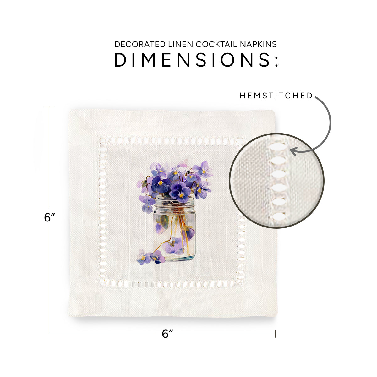 Violets Hemstitch Napkins