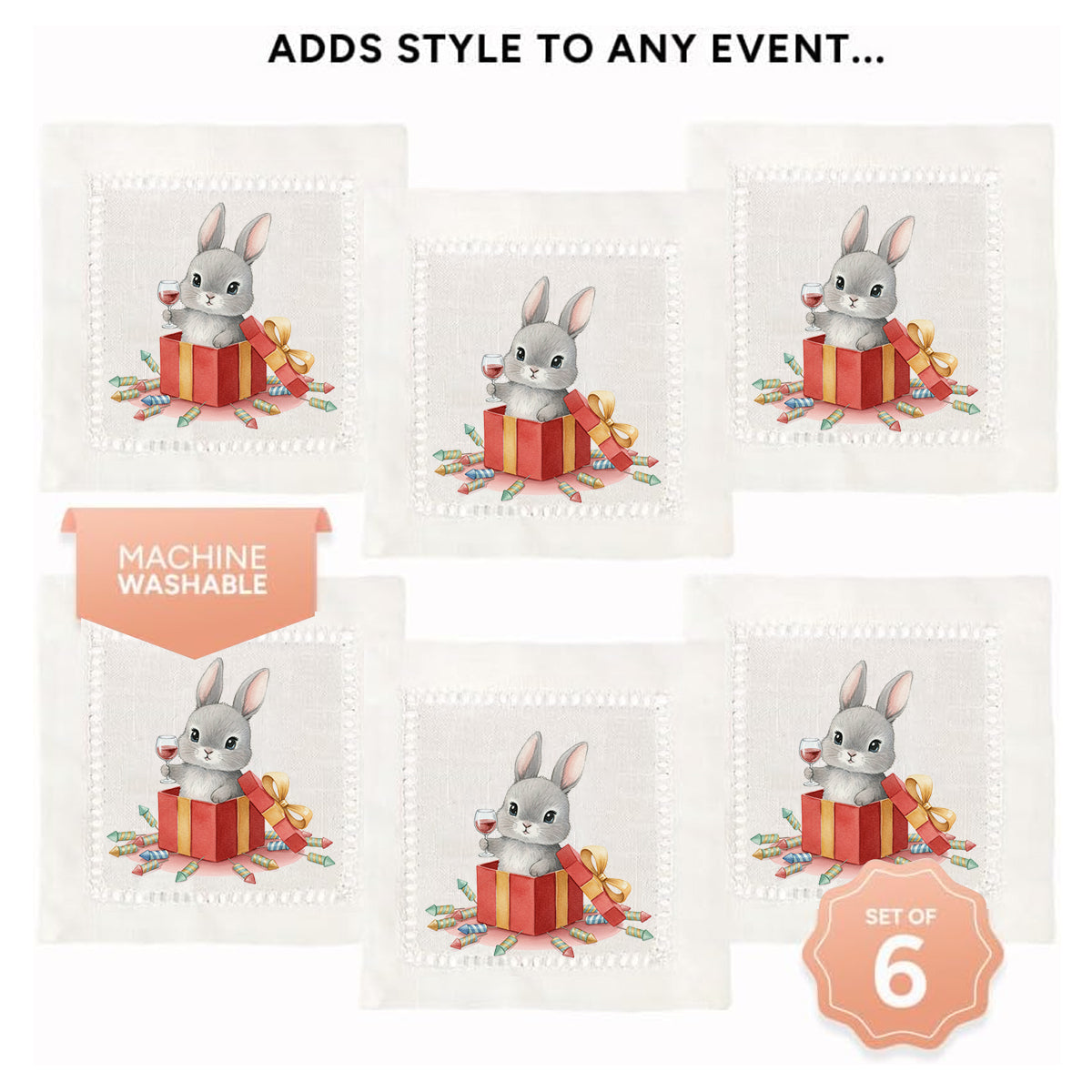 Watercolor Bunny Hemstitch Napkins