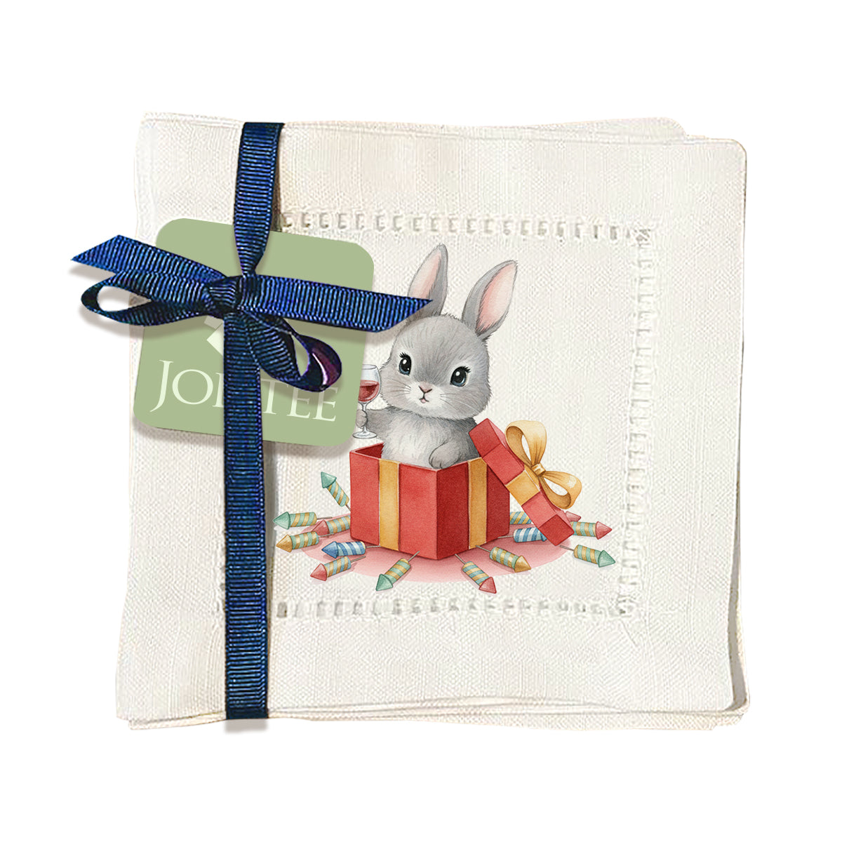 Watercolor Bunny Hemstitch Napkins