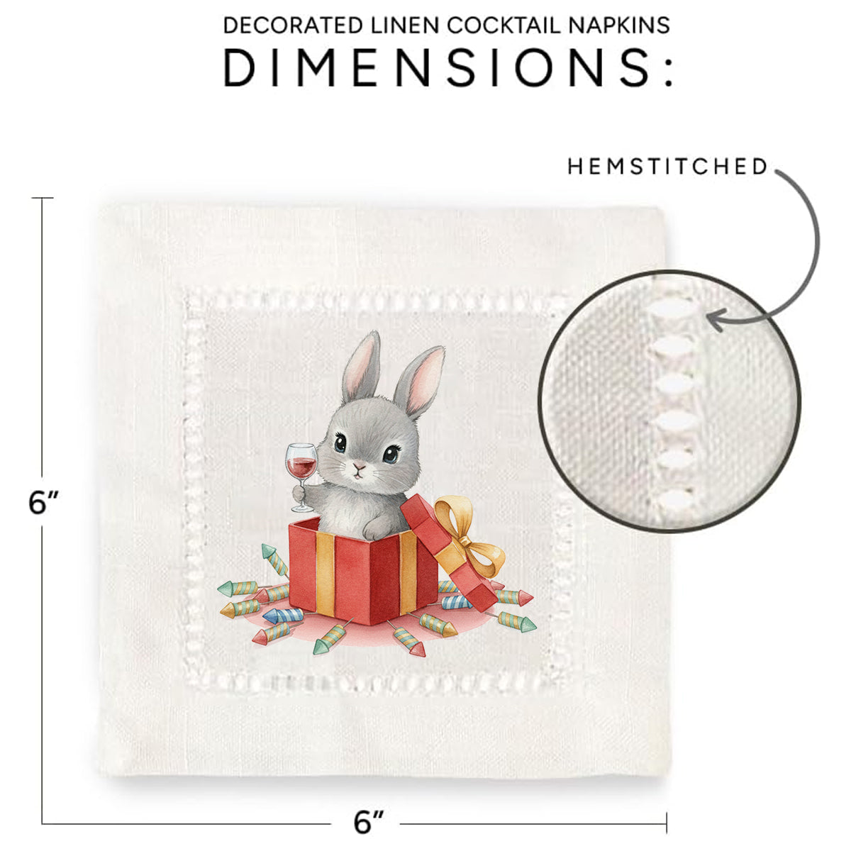Watercolor Bunny Hemstitch Napkins