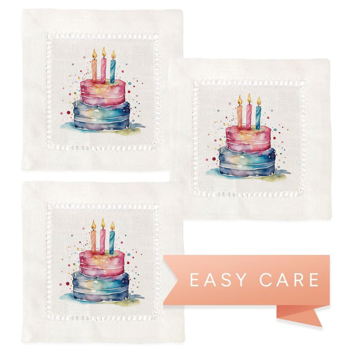 Watercolor Cake Hemstitch Napkins