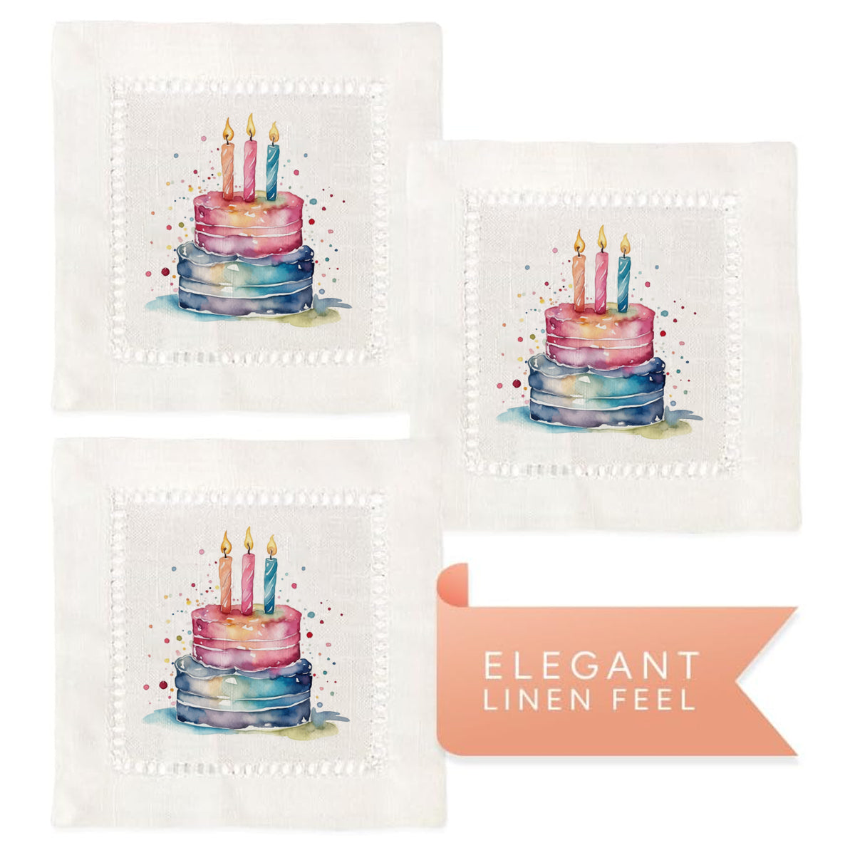 Watercolor Cake Hemstitch Napkins