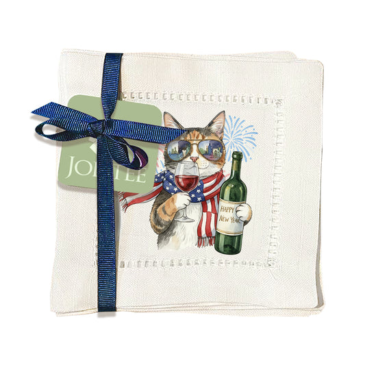 Watercolor Fireworks Cat Hemstitch Napkins