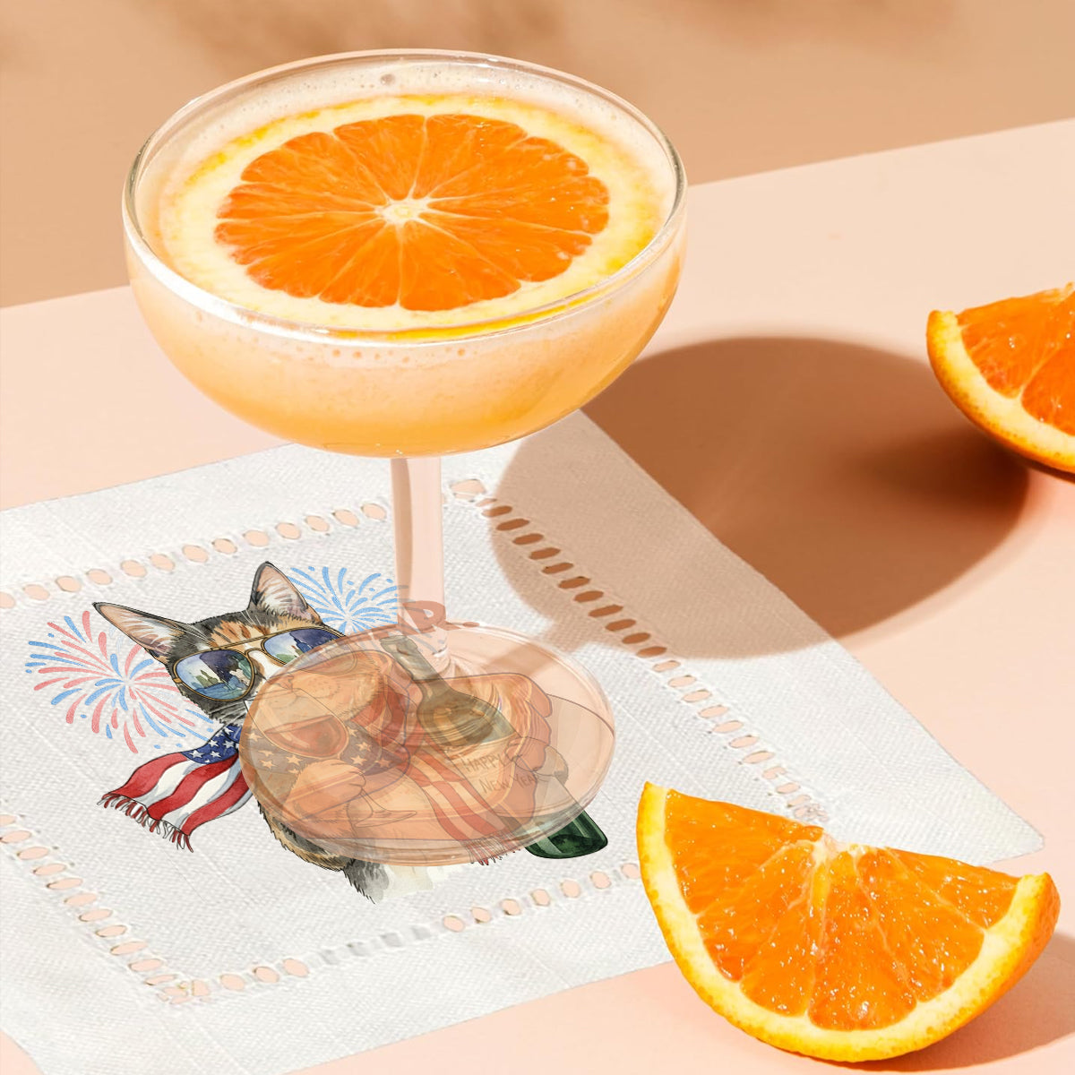 Watercolor Fireworks Cat Hemstitch Napkins