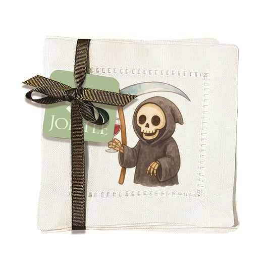 Watercolor Grim Reaper Hemstitch Napkins